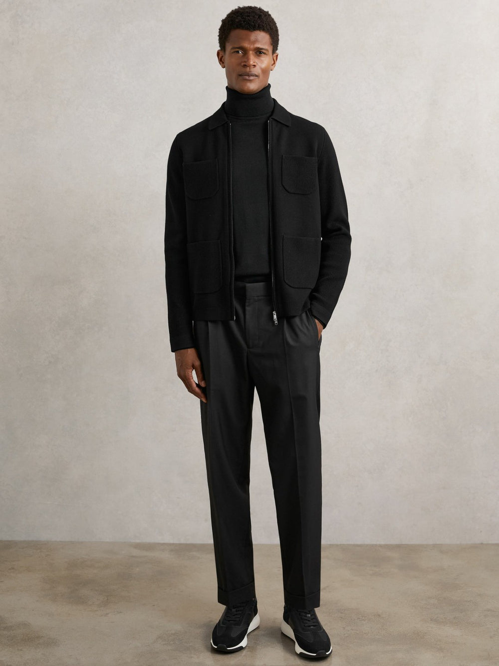Four-Pocket Zip-Through Cardigan Black | Mens