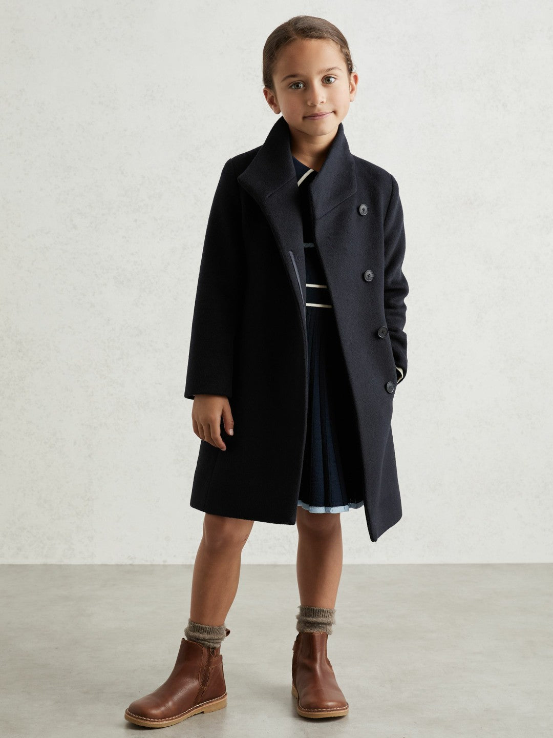 3-9 yrs Wool-Blend Funnel-Neck Coat Navy | Children