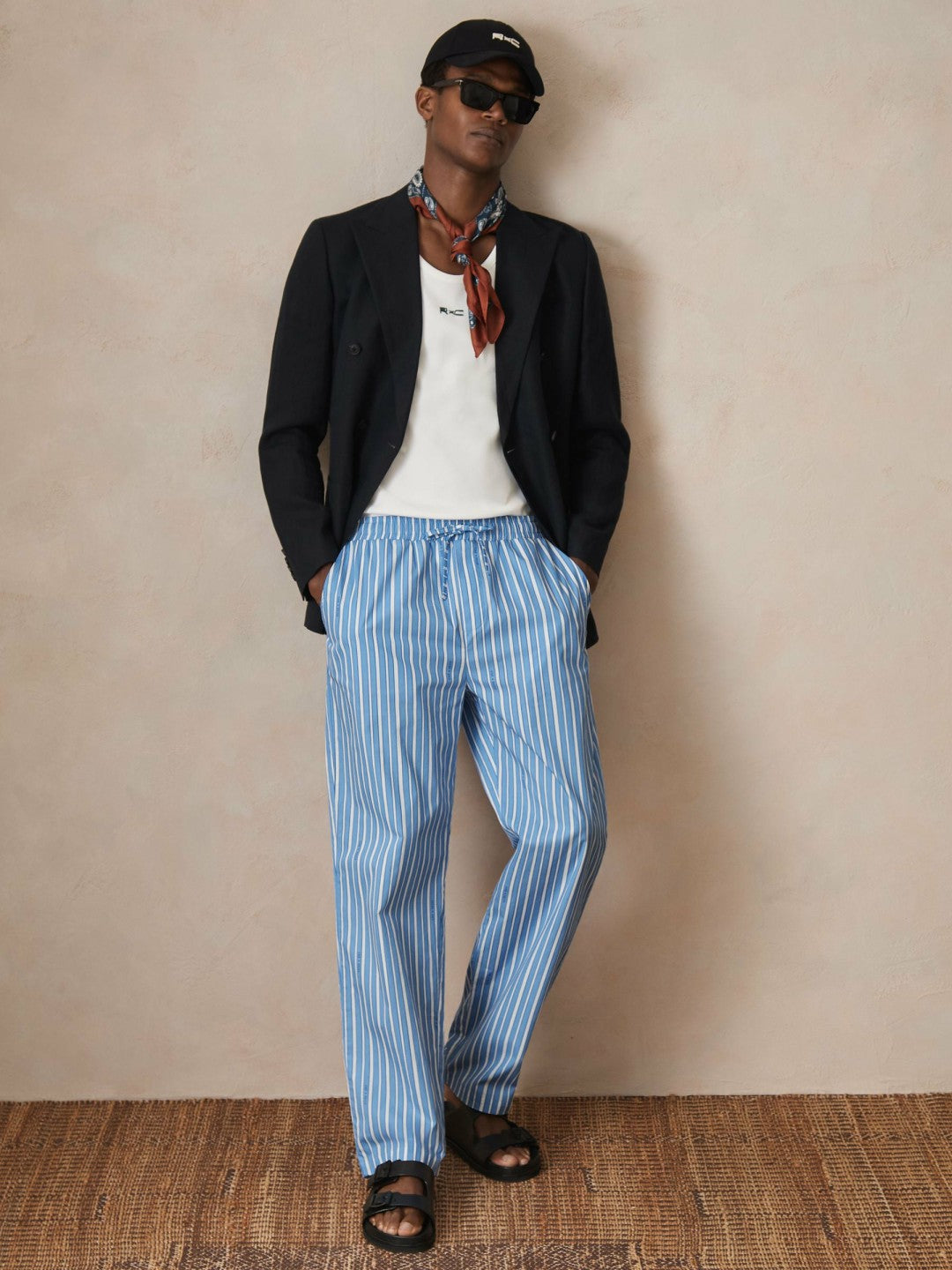 | Ché Poplin Stripe Trousers Bright Blue/White | Mens