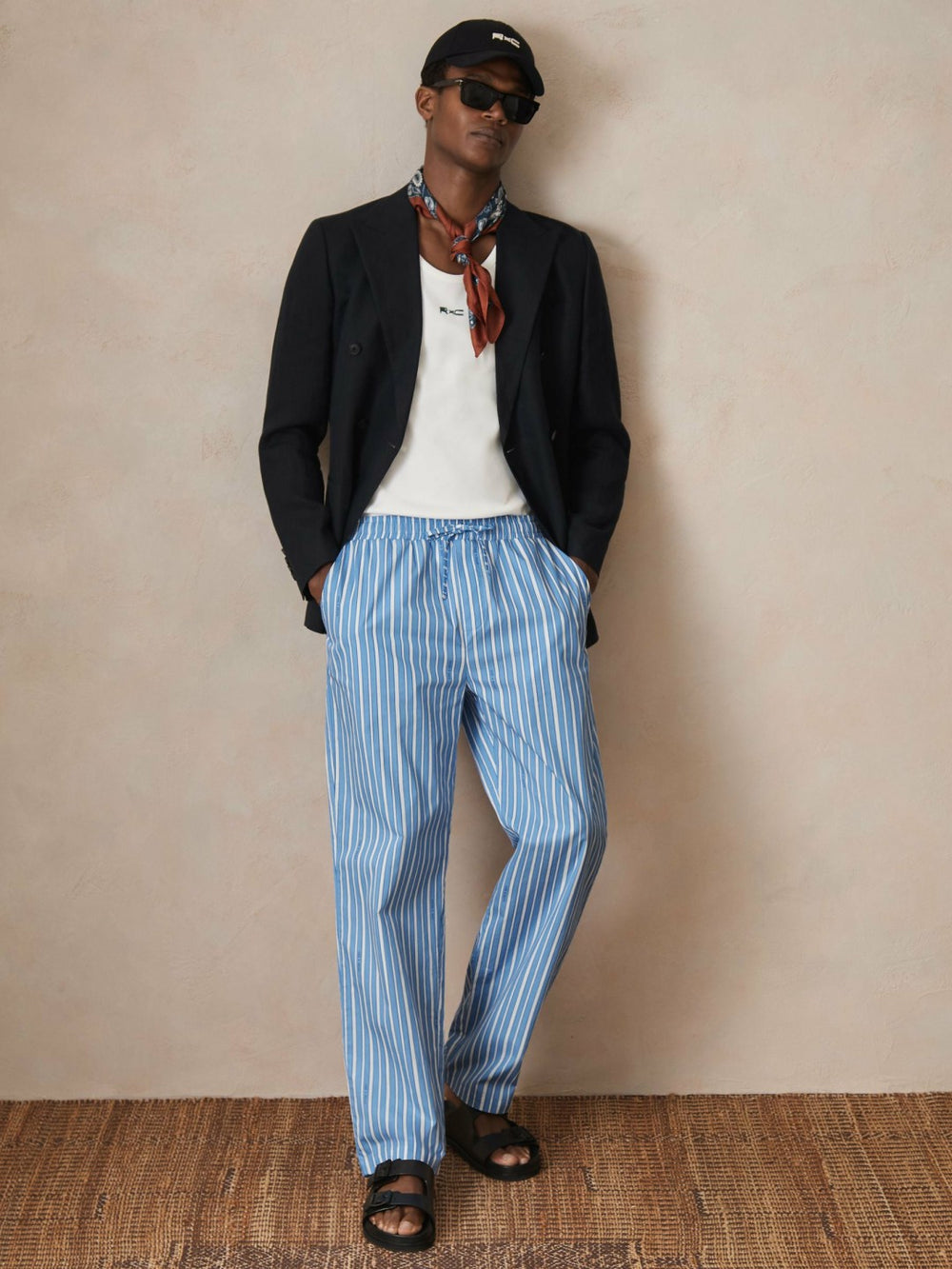 | Ché Poplin Stripe Trousers Bright Blue/White | Mens