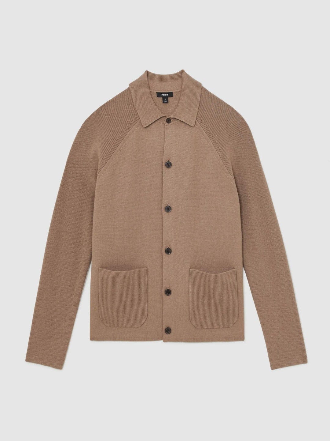 Button-Through Ribbed-Sleeve Shirt Camel Brown | Mens