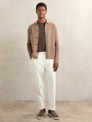 Button-Through Ribbed-Sleeve Shirt Camel Brown | Mens