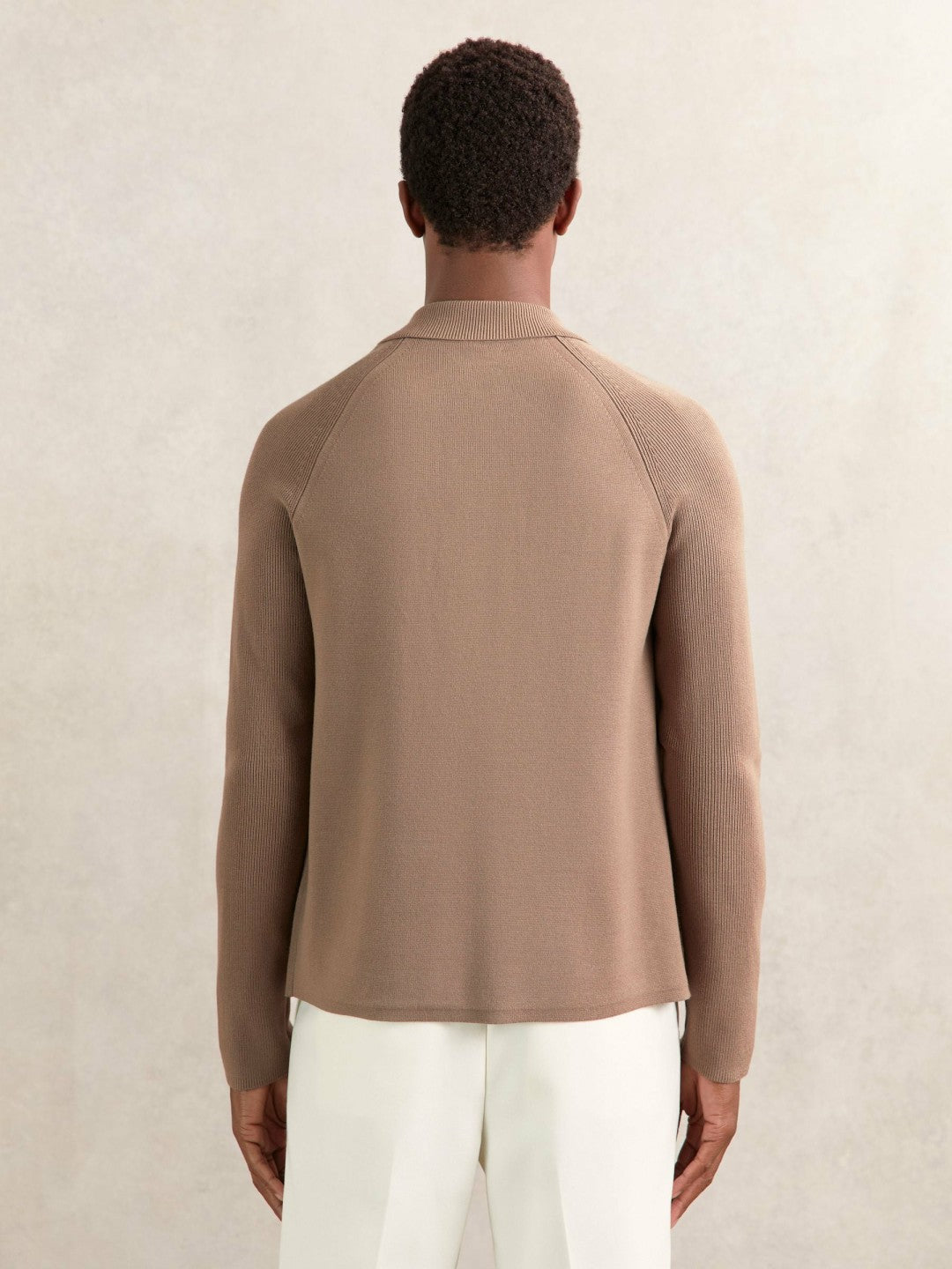 Button-Through Ribbed-Sleeve Shirt Camel Brown | Mens