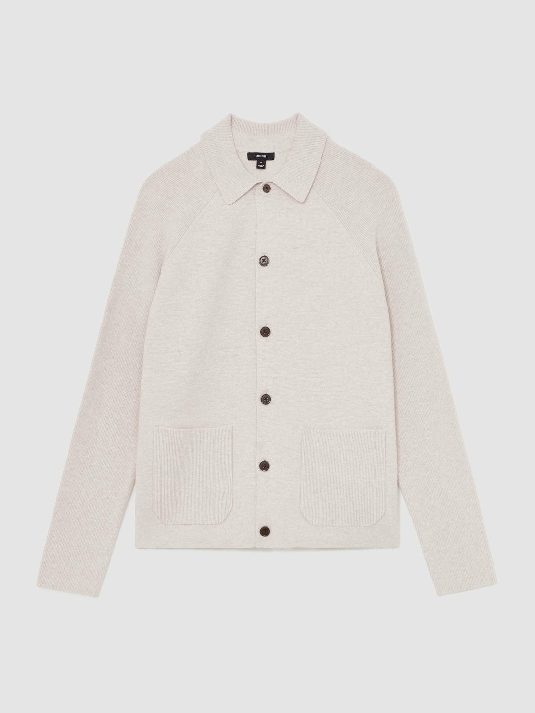 Button-Through Ribbed-Sleeve Shirt Oatmeal Brown | Mens