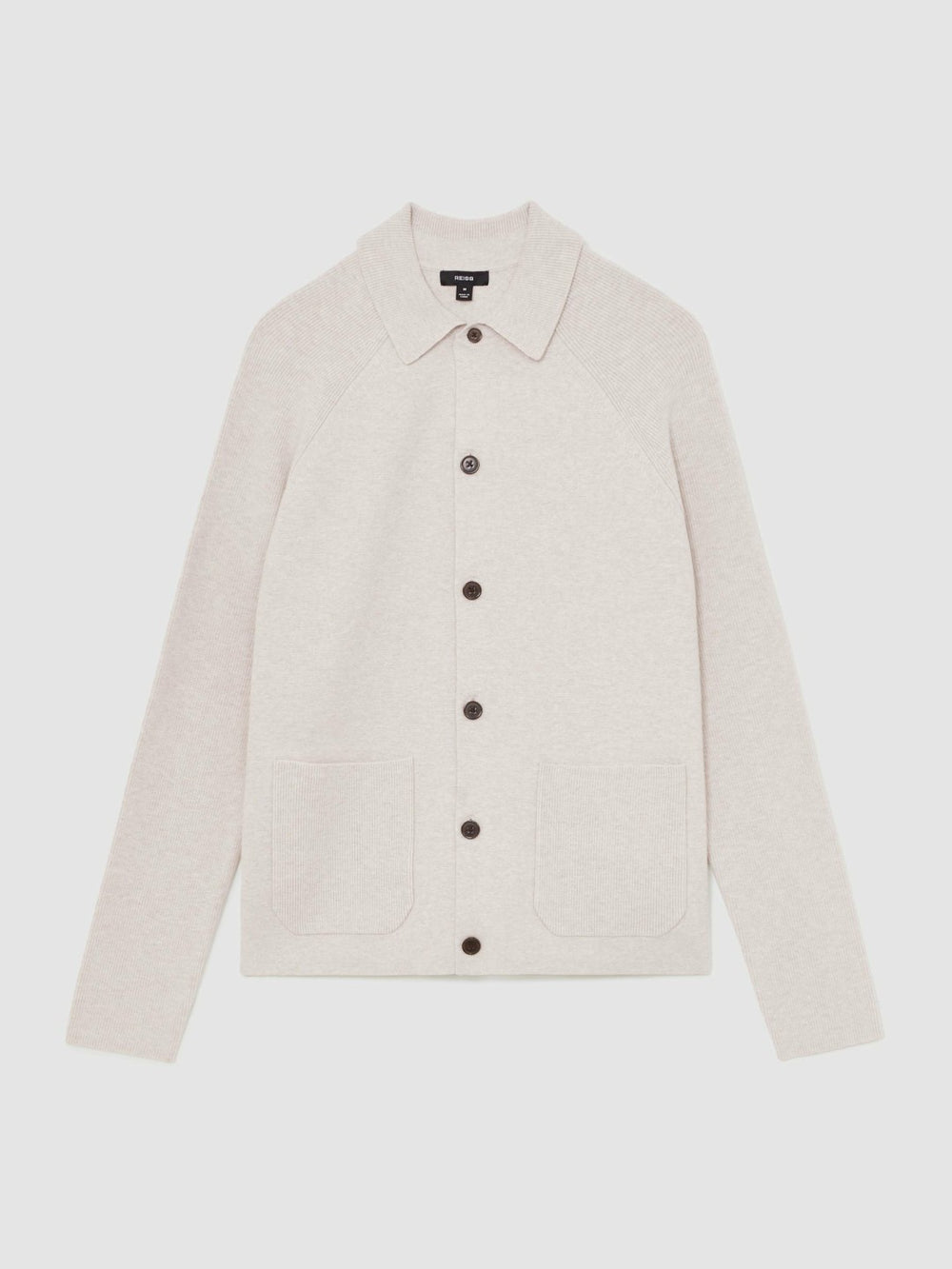 Button-Through Ribbed-Sleeve Shirt Oatmeal Brown | Mens