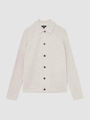 Button-Through Ribbed-Sleeve Shirt Oatmeal Brown | Mens