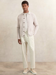 Button-Through Ribbed-Sleeve Shirt Oatmeal Brown | Mens