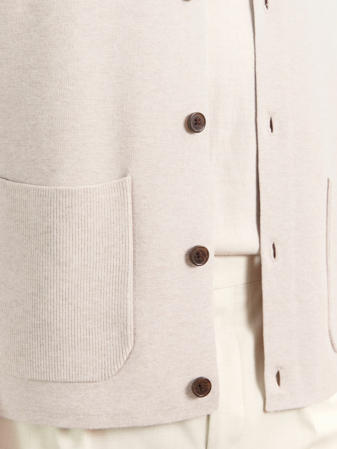Button-Through Ribbed-Sleeve Shirt Oatmeal Brown | Mens