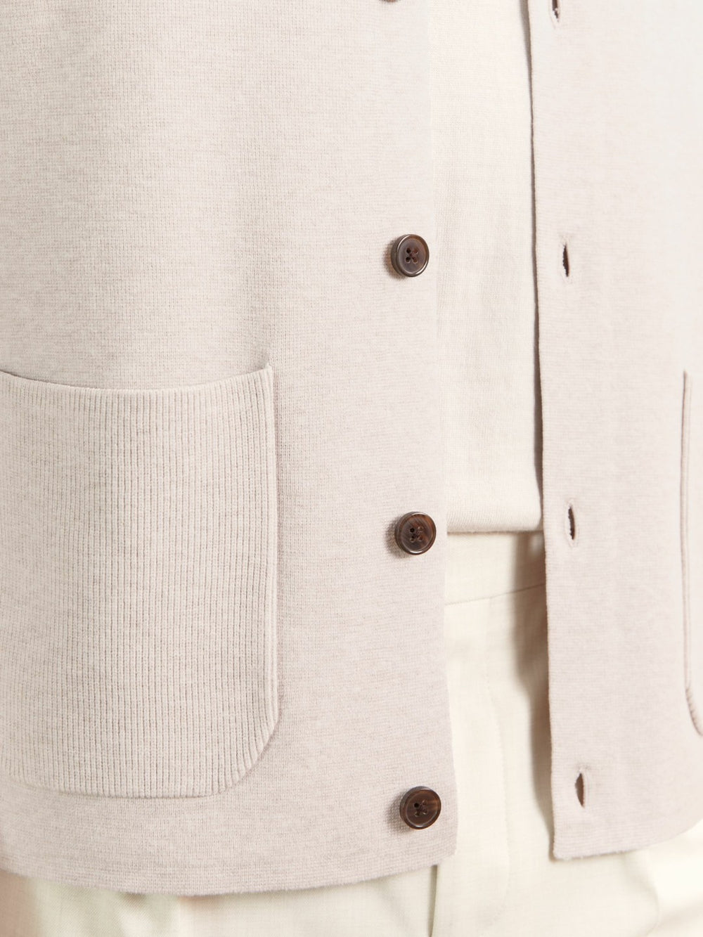 Button-Through Ribbed-Sleeve Shirt Oatmeal Brown | Mens
