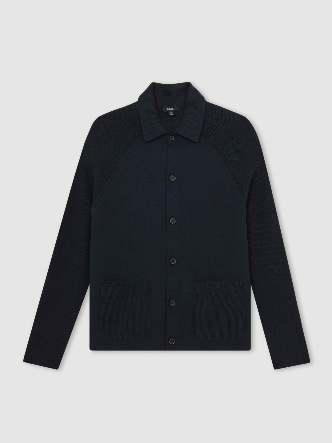 Button-Through Ribbed-Sleeve Shirt Navy Blue | Mens