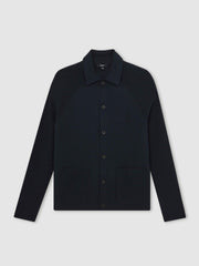 Button-Through Ribbed-Sleeve Shirt Navy Blue | Mens