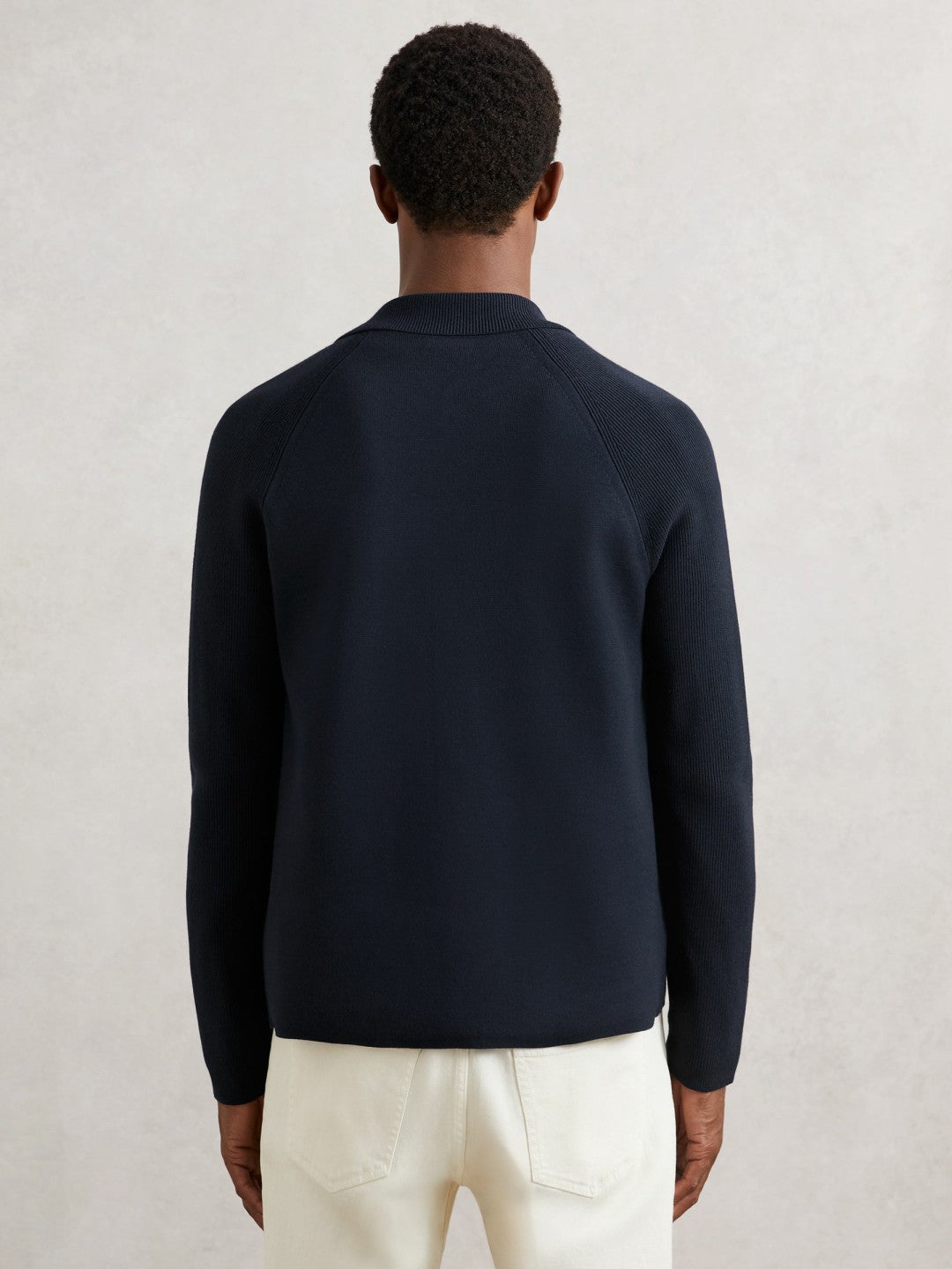Button-Through Ribbed-Sleeve Shirt Navy Blue | Mens
