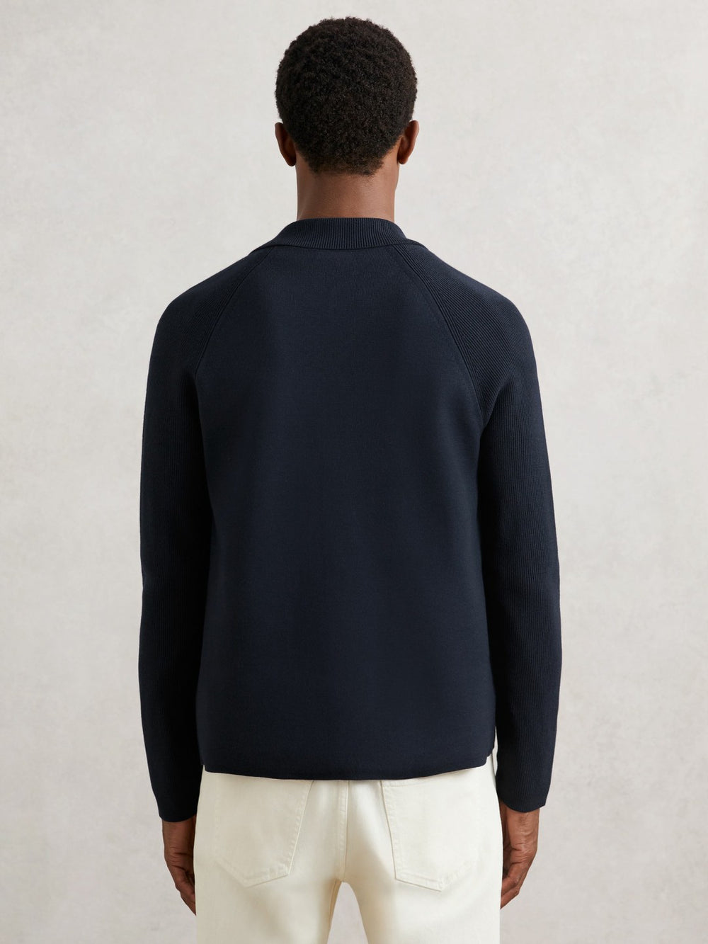 Button-Through Ribbed-Sleeve Shirt Navy Blue | Mens