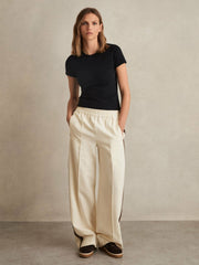 Petite Side-Stripe Wide-Leg Trousers Cream | Womens
