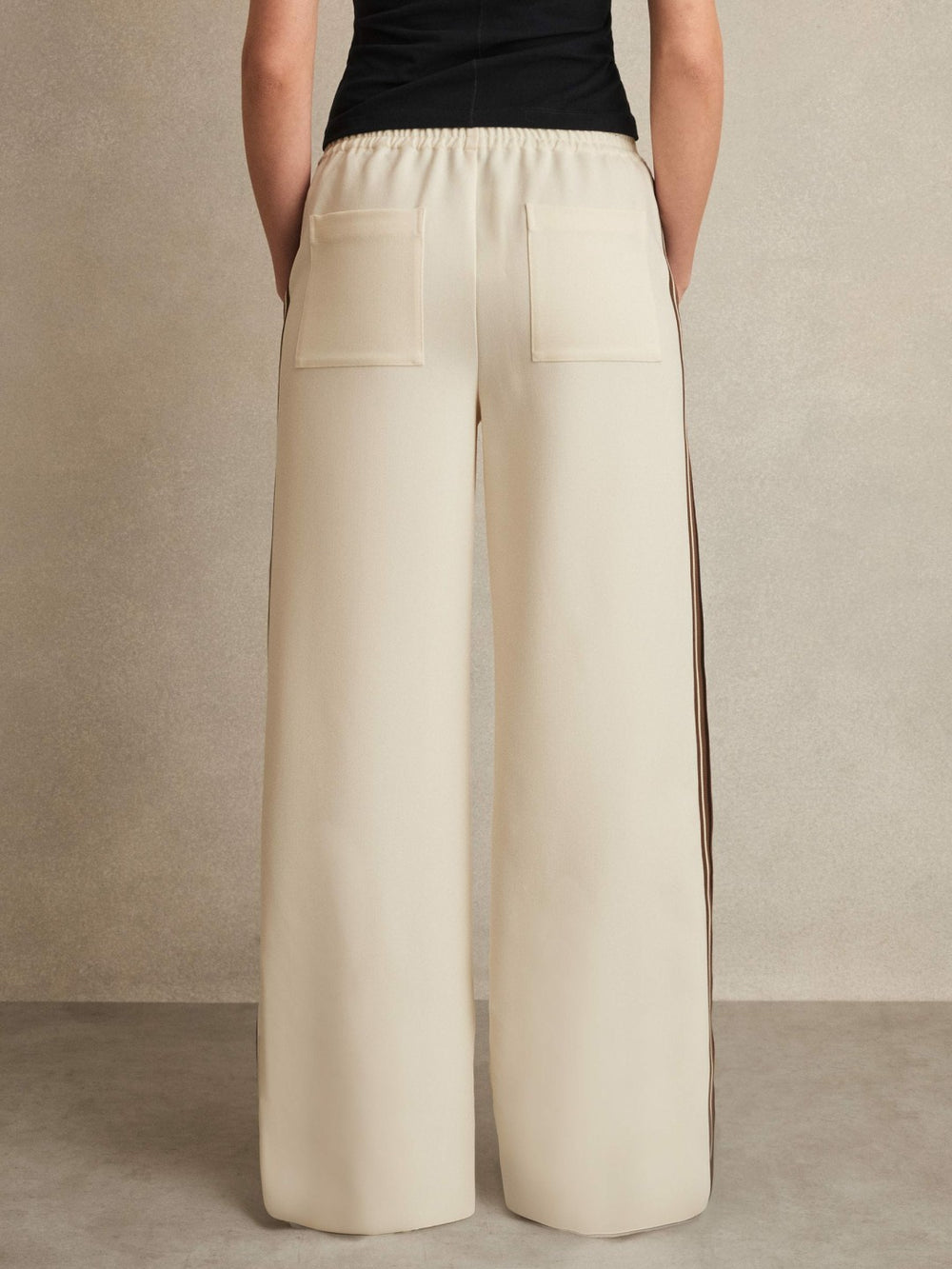 Petite Side-Stripe Wide-Leg Trousers Cream | Womens