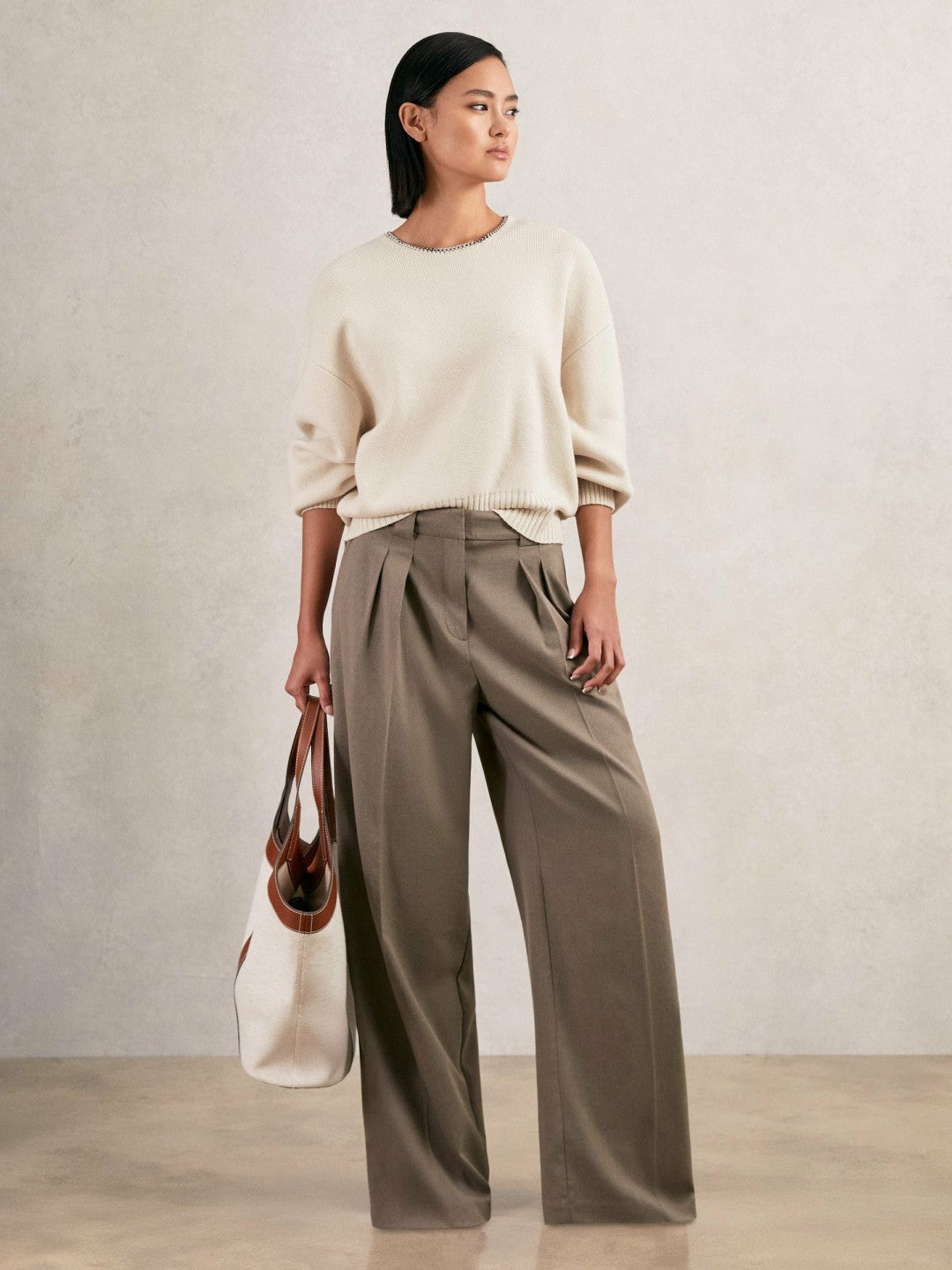 Wool-Blend Necklace-Trim Jumper with Cashmere Cream | Womens