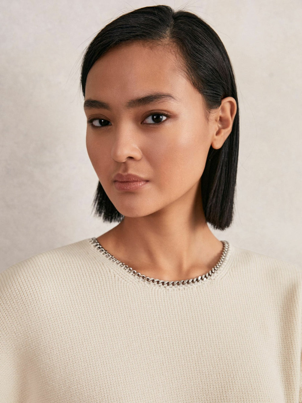 Wool-Blend Necklace-Trim Jumper with Cashmere Cream | Womens