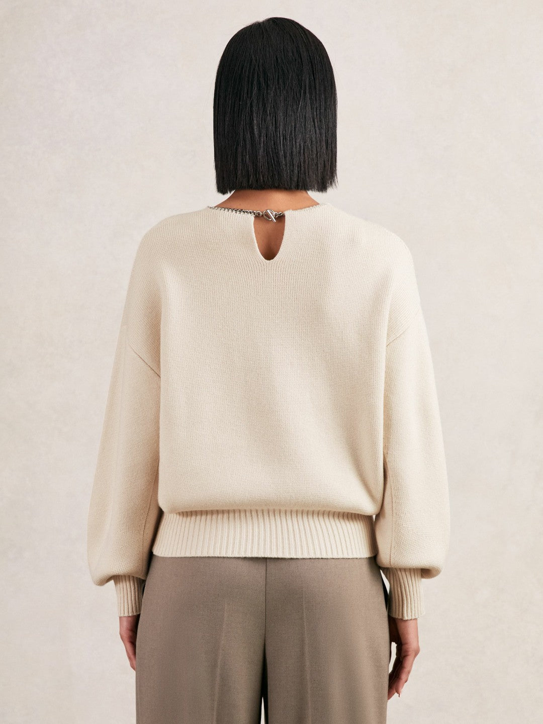 Wool-Blend Necklace-Trim Jumper with Cashmere Cream | Womens
