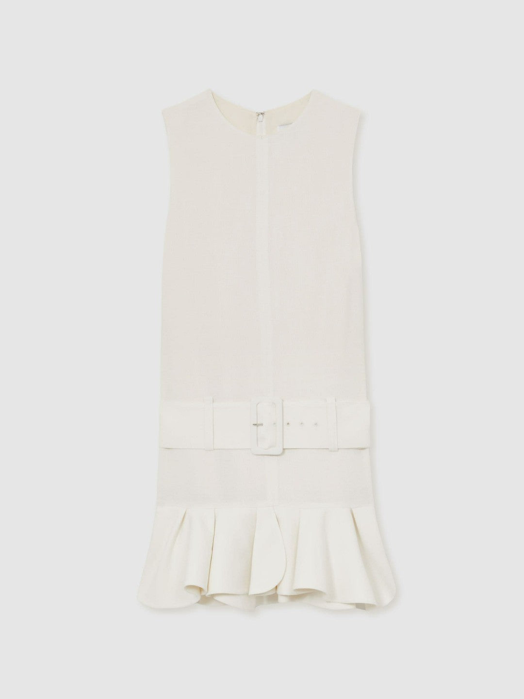 Ruffle Hem Belted Mini Dress Ivory | Womens