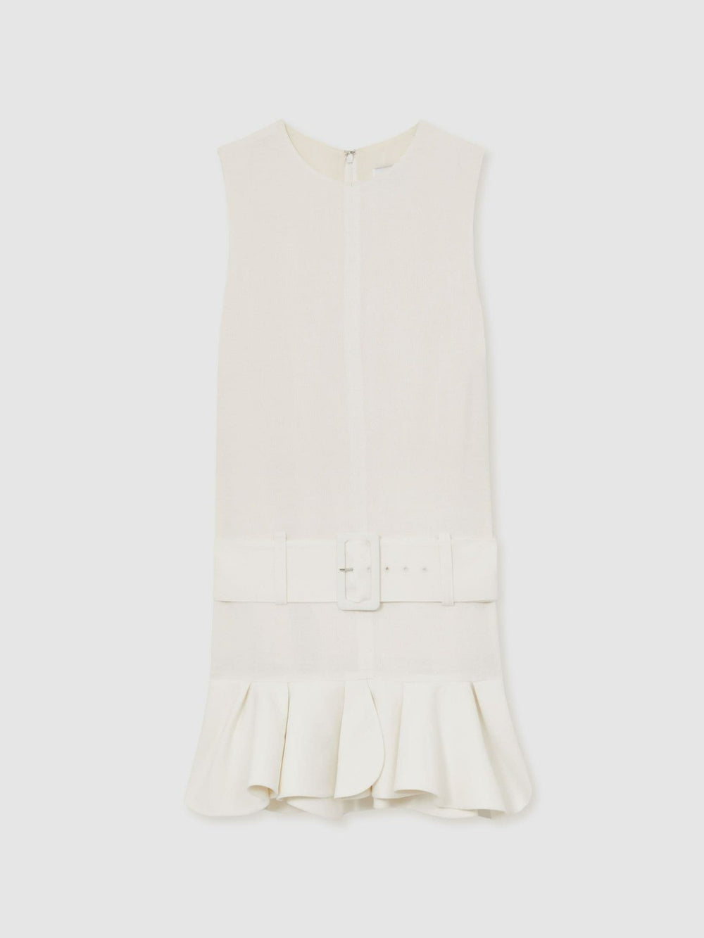 Ruffle Hem Belted Mini Dress Ivory | Womens