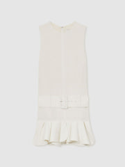 Ruffle Hem Belted Mini Dress Ivory | Womens