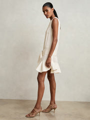Ruffle Hem Belted Mini Dress Ivory | Womens