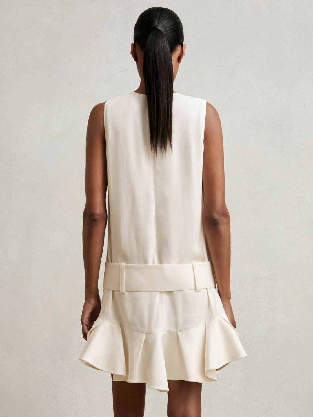 Ruffle Hem Belted Mini Dress Ivory | Womens