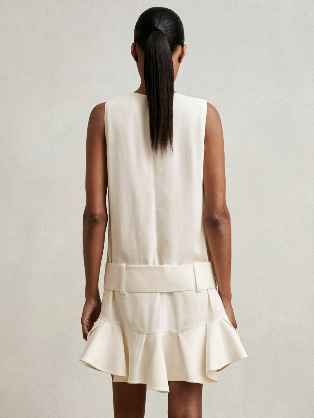 Ruffle Hem Belted Mini Dress Ivory | Womens