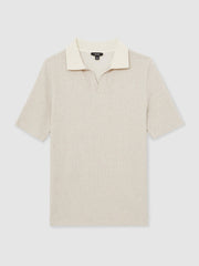 Cotton-Blend Stripe Polo Shirt Ecru/Taupe Brown | Mens