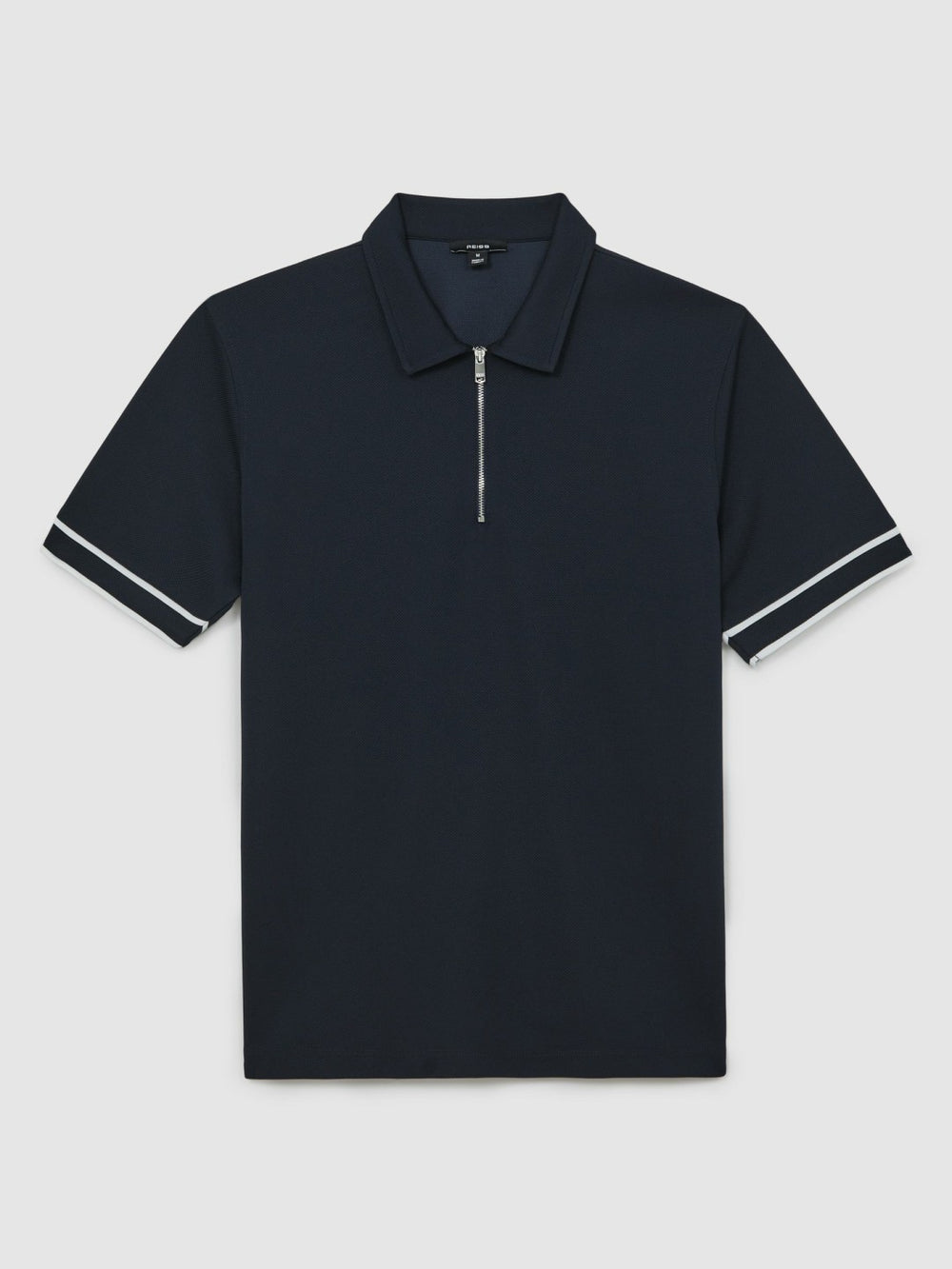 Textured Half-Zip Tipped Polo Shirt Navy | Mens