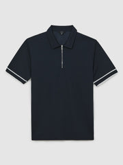 Textured Half-Zip Tipped Polo Shirt Navy | Mens