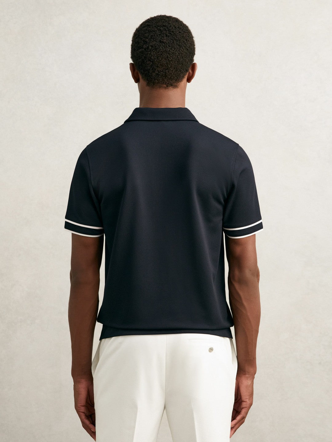 Textured Half-Zip Tipped Polo Shirt Navy | Mens