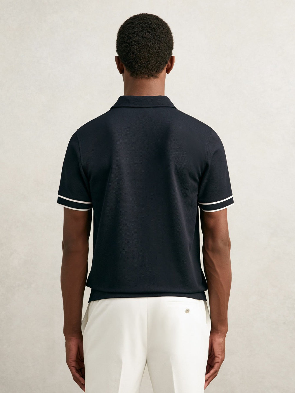 Textured Half-Zip Tipped Polo Shirt Navy | Mens
