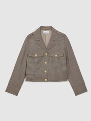 Wool Twin-Pocket Cropped Jacket Neutral Check | Womens