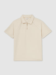 Textured Raglan Half-Zip Polo Shirt Stone | Mens