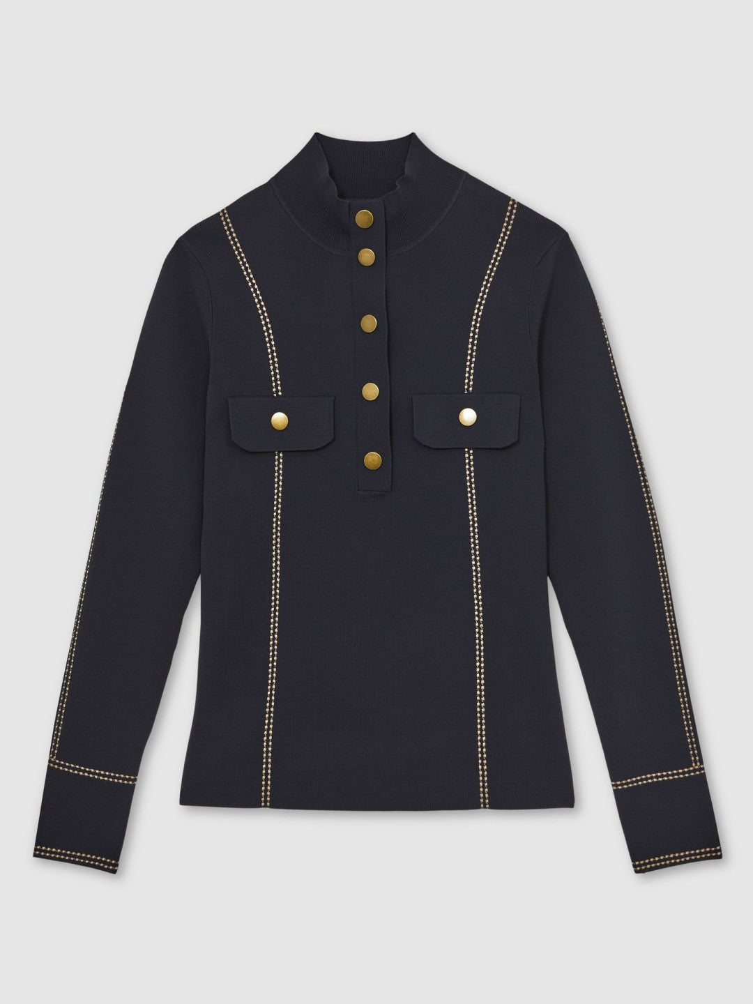 Contrast-Stitch Knit Top Navy | Womens