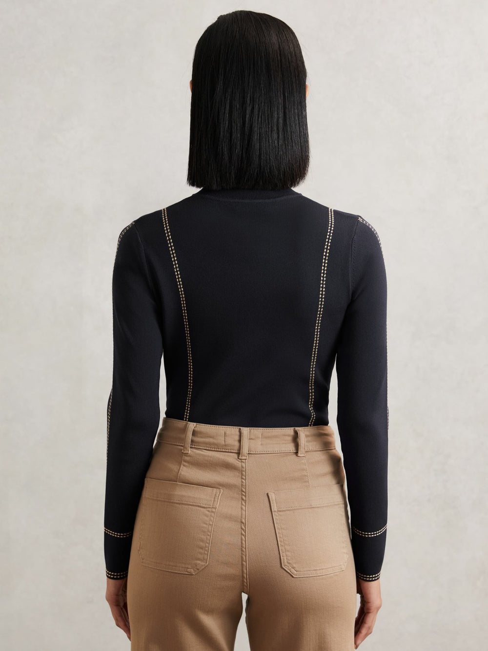 Contrast-Stitch Knit Top Navy | Womens