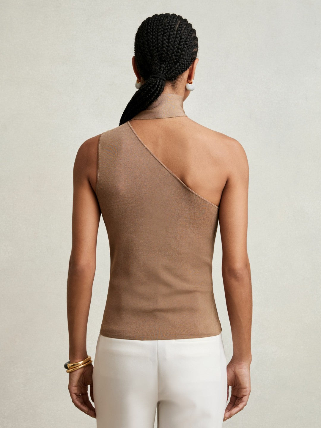 One Shoulder Scarf Top Taupe Neutral | Womens
