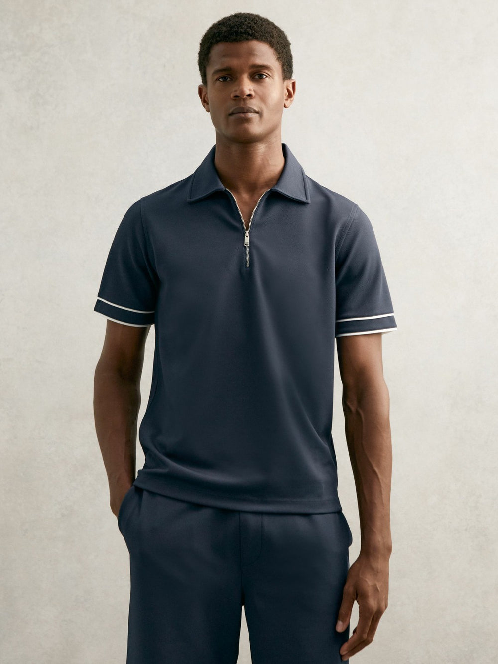 Textured Half-Zip Tipped Polo Shirt Airforce Blue | Mens