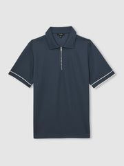 Textured Half-Zip Tipped Polo Shirt Airforce Blue | Mens