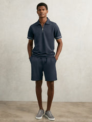 Textured Half-Zip Tipped Polo Shirt Airforce Blue | Mens