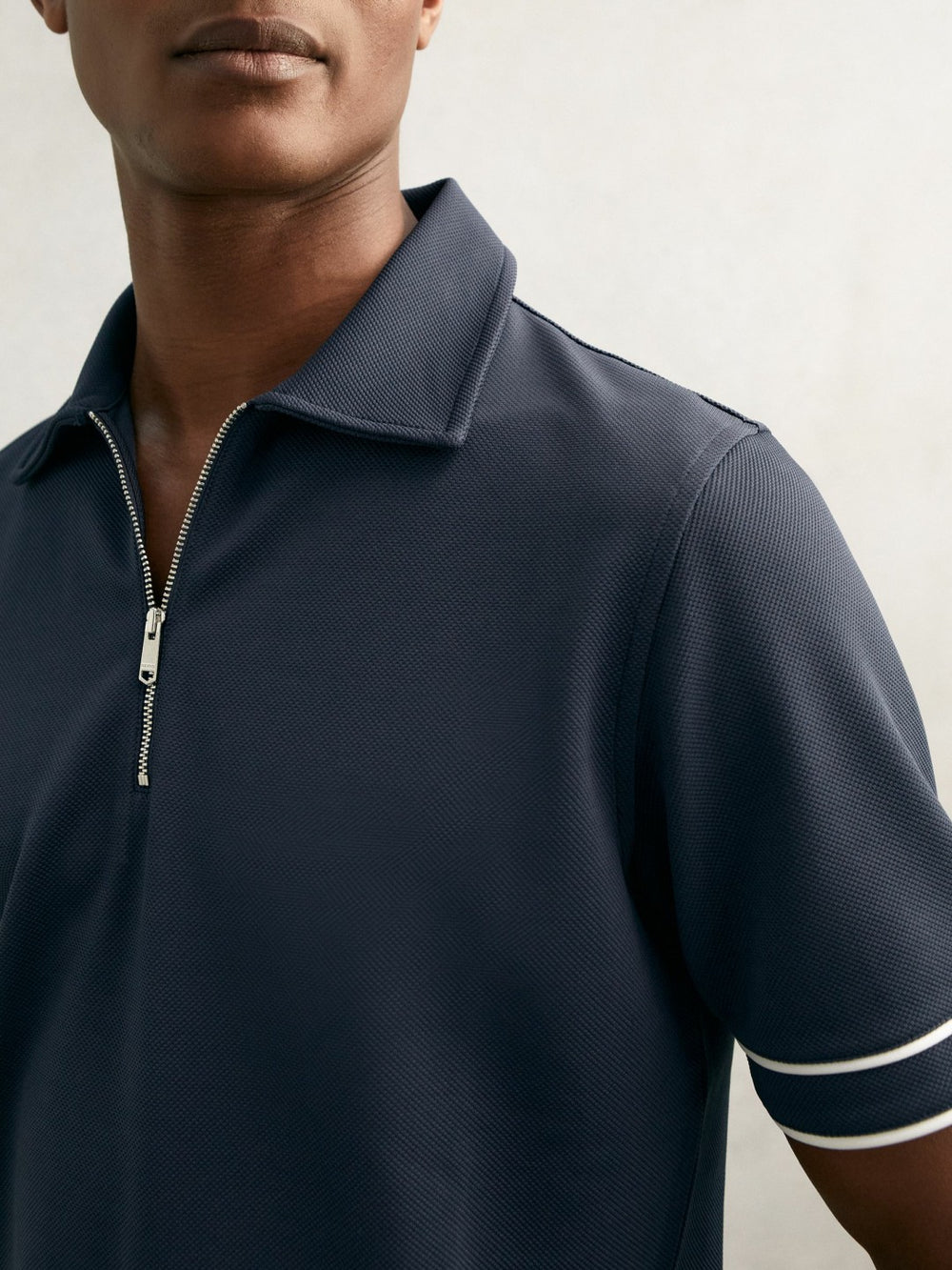 Textured Half-Zip Tipped Polo Shirt Airforce Blue | Mens
