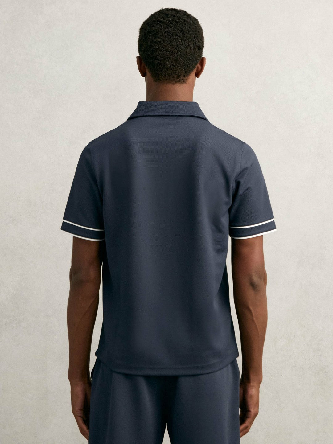 Textured Half-Zip Tipped Polo Shirt Airforce Blue | Mens