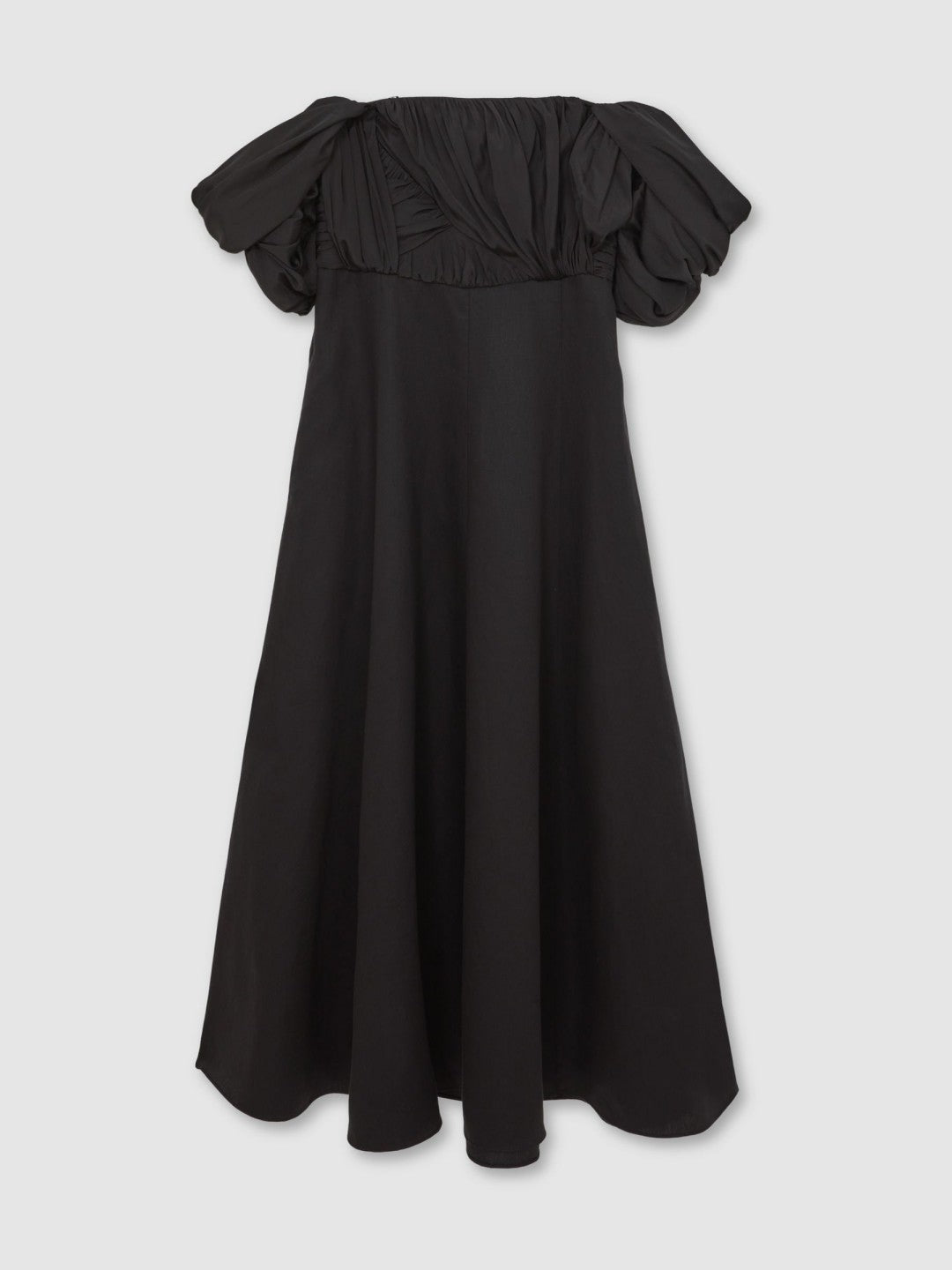 Bardot Sculpted Bodice Midi Dress With Linen Black | Womens