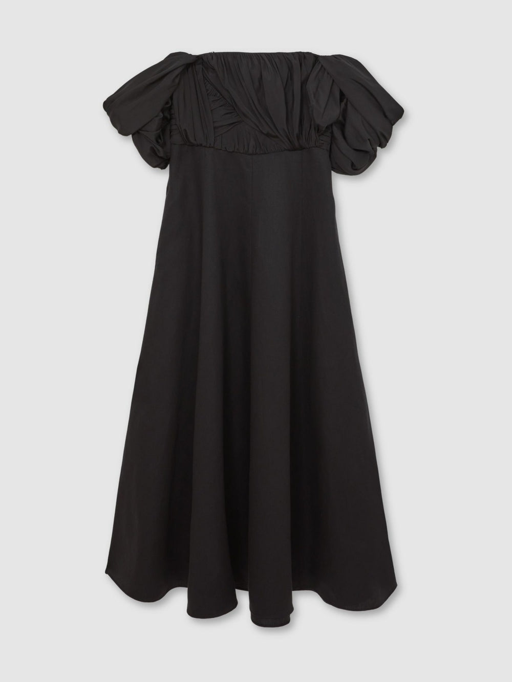 Bardot Sculpted Bodice Midi Dress With Linen Black | Womens