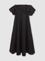 Bardot Sculpted Bodice Midi Dress With Linen Black | Womens