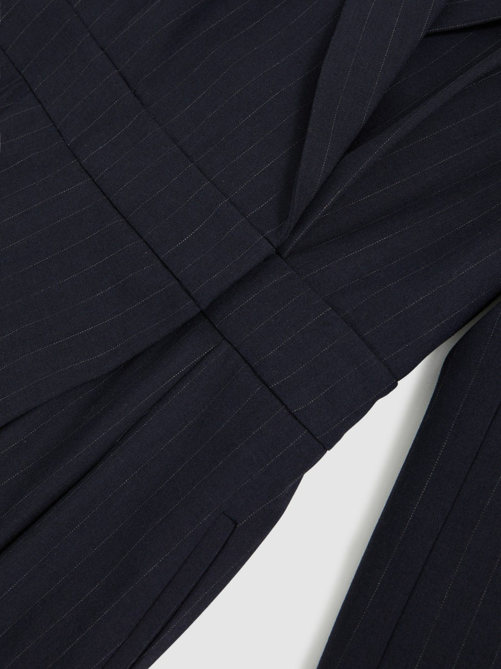 Pinstripe Tailored Wide-Leg Jumpsuit with Wool Navy | Womens