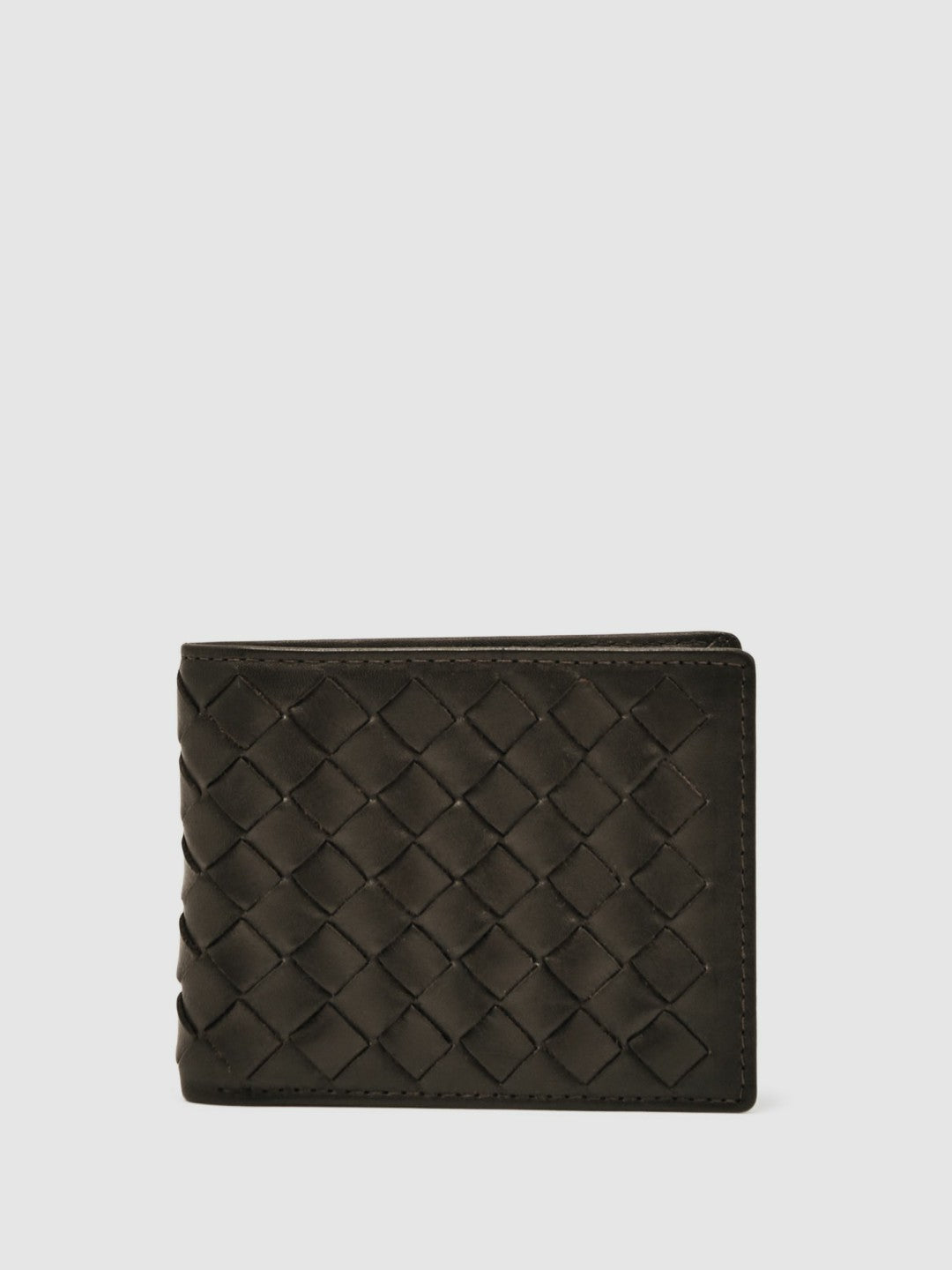 Leather Large Lattice-Effect Wallet Dark Brown | Mens