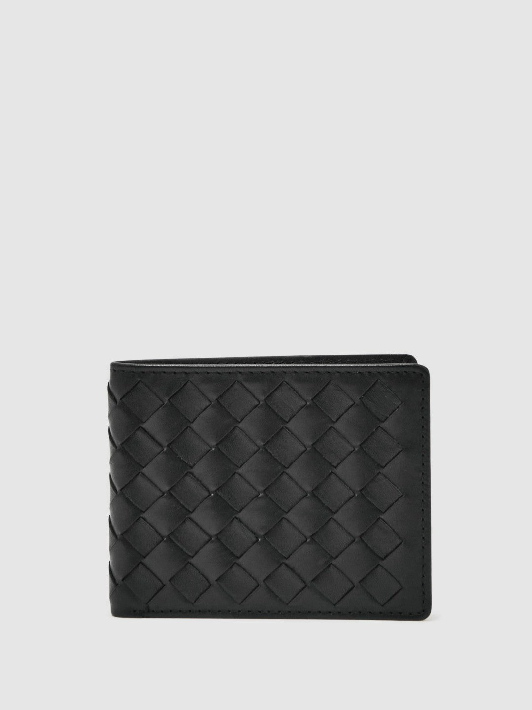 Leather Large Lattice-Effect Wallet Black | Mens