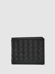 Leather Large Lattice-Effect Wallet Black | Mens